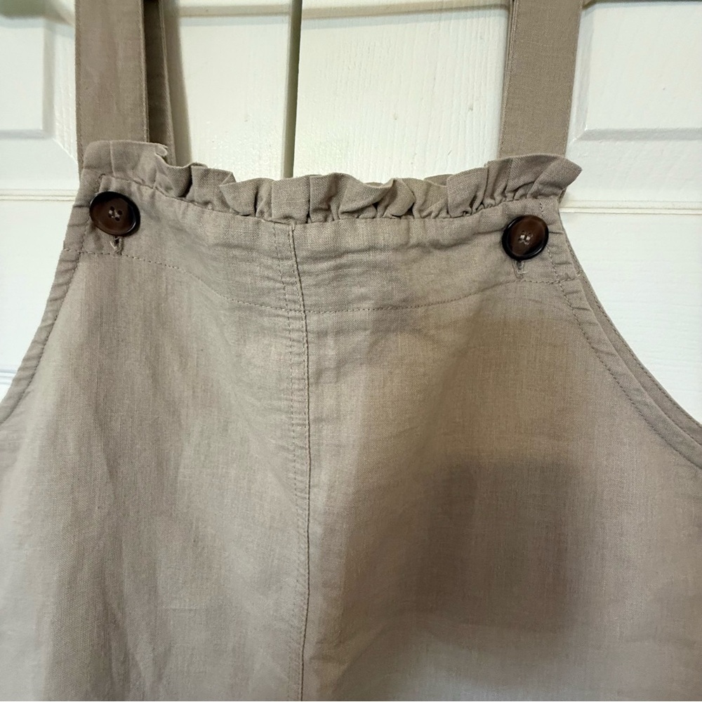 100% Linen light tan/ Sand colored Women's Cropped Wide Leg Jumpsuit Medium Boho - Picture 5 of 10